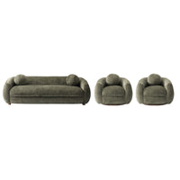 Tribeca Mid-Century Modern 3-Piece Sofa Set in Olive Green