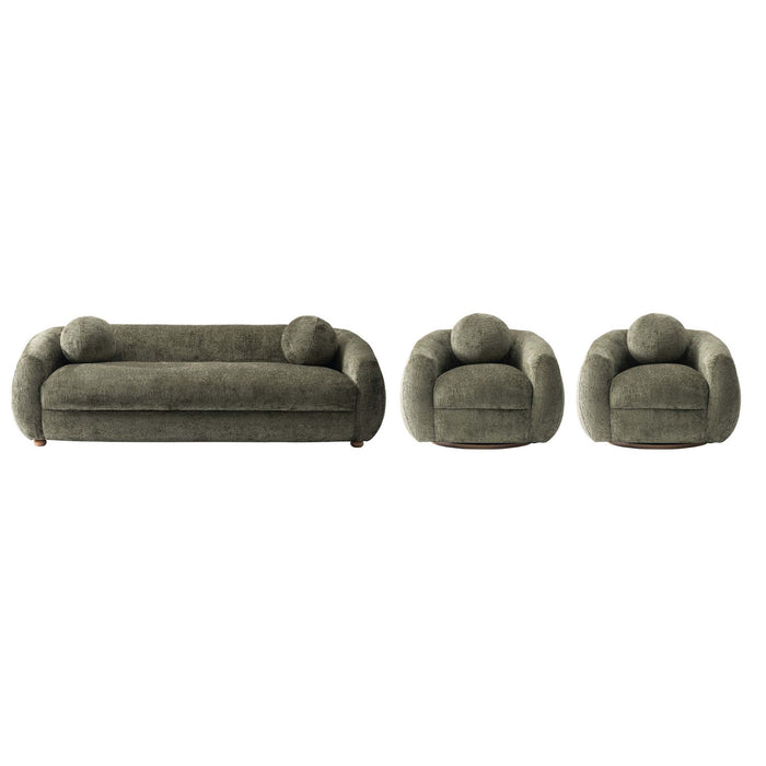 Tribeca Mid-Century Modern 3-Piece Sofa Set in Olive Green