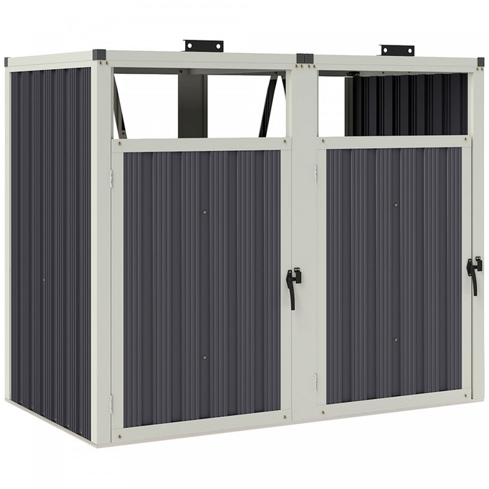 Outsunny Double Garbage Bin Shed, Lockable Storage Shed With Openable Lid