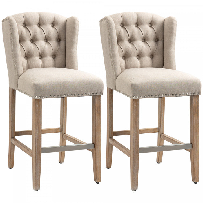 HOMCOM Bar Stools Set of 2, Upholstery Padded Chairs Wood Legs