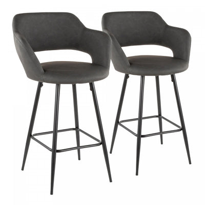 LumiSource Margarite Grey Faux Leather Contemporary Counter-Height Stool - Set of 2|Tabouret contemporain Margarite de hauteur comptoir en similicuir gris - ensemble de 2