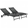 Outsunny 2pcs Lounge Chairs With Wheels, 5-level Adjustable Backrest, Black