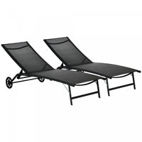 Outsunny 2pcs Lounge Chairs With Wheels, 5-level Adjustable Backrest, Black