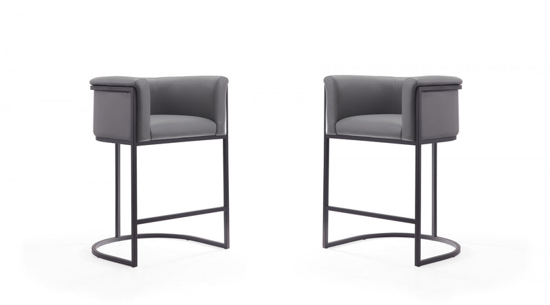 Cosmopolitan Mid-Century Modern Metal Upholstered Counter Stool in Gray - Set of 2 Bar Stool