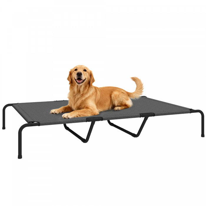 PawHut Elevated Outdoor Dog Bed, Raised Dog Bed for Large Breeds, Portable Cooling Outdoor Pet Cot with Washable Breathable Mesh, for Camping or Beach, Up to 149lbs, Grey