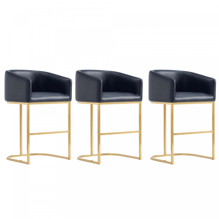 Louvre Mid-Century Modern Metal Upholstered Counter Stool in Black - Set of 3 Bar Stool