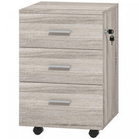 Vinsetto 3 Drawer File Cabinet with Lock and Wheels, Grey Wood Grain