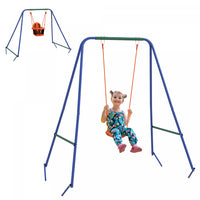 Outsunny 2 In 1 Toddler Swing Set, Metal Swing Set With Safety Harness For Baby, Kids 6 Months+, Hea