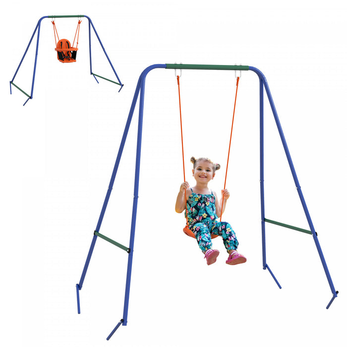 Outsunny 2 In 1 Toddler Swing Set, Metal Swing Set With Safety Harness For Baby, Kids 6 Months+, Heavy Duty Swing Set For Indoor/outdoor, Backyard Play, Orange
