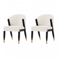 Ola Modern Wood Chenille Dining Chair in Cream - Set of 2 