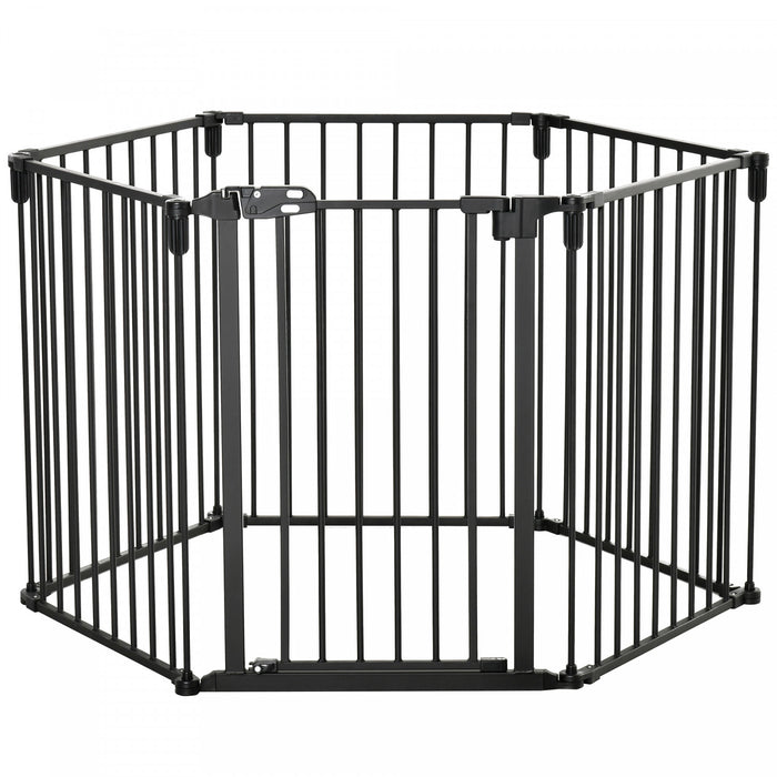Pawhut Dog Playpen Diy Adjustable, Puppy Play Pen Dog Fences Indoor With Automatically Close Lock, Pet Door For Doorway Stair, Fireplace Christmas Tree Barrier, 6-panel, 30''h