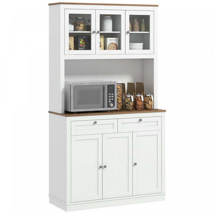 HOMCOM 71\" Pantry Cabinet w/ Microwave Space Buffet w/ Hutch White