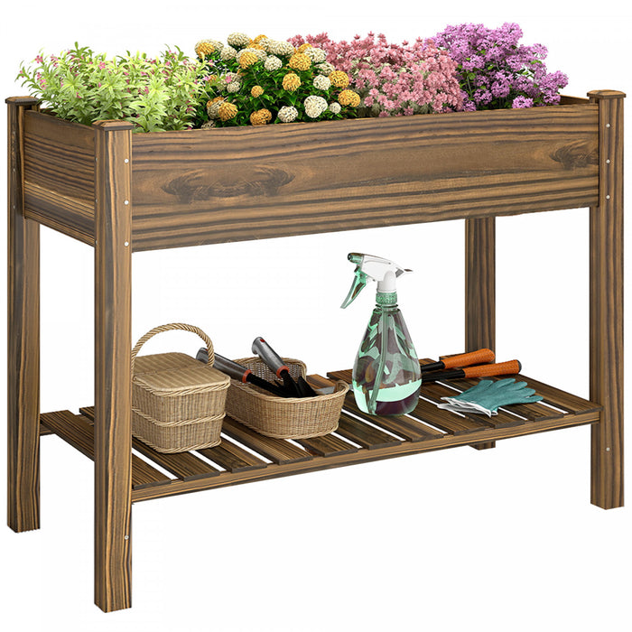 Outsunny 45\"x22\"x33\" Elevated Planter Box with Storage Shelf, Carbonized