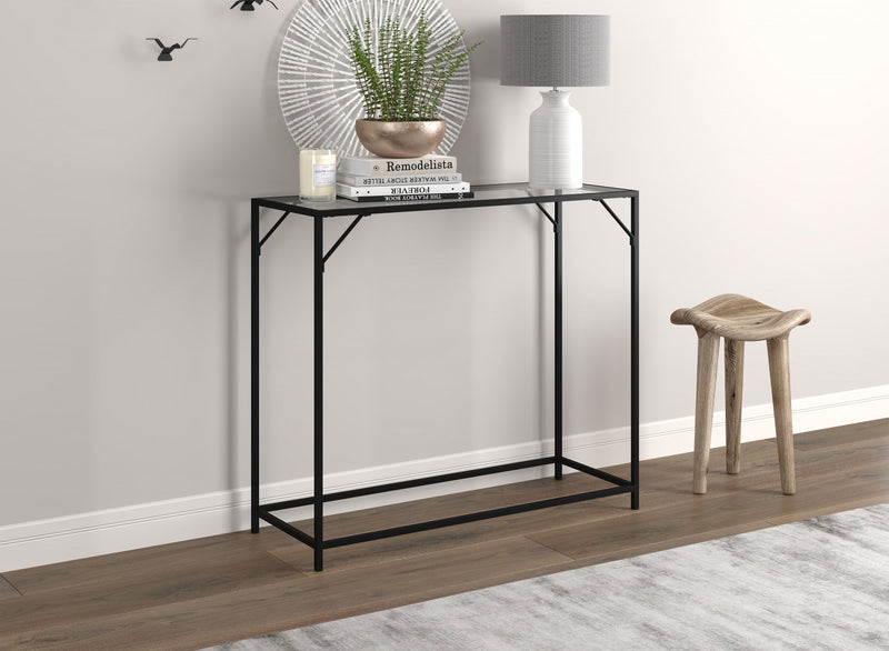 31” Modern Console With Tempered Glass With Black Metal 