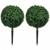 HOMCOM Set of 2 Artificial Boxwood Topiary Trees with Ground Stakes