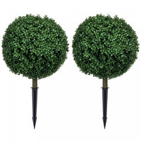 HOMCOM Set of 2 Artificial Boxwood Topiary Trees with Ground Stakes
