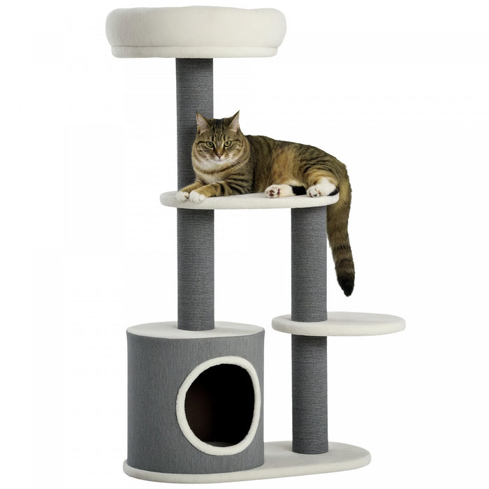 Pawhut 39\" Cat Tree For Indoor, Cat Tower With Scratching Posts, Condo, Top Perch, Platforms, Multi-level Kitten Activity Centre, White