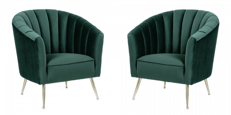 Rosemont Mid-Century Modern Velvet Accent Armchair in Green - Set of 2