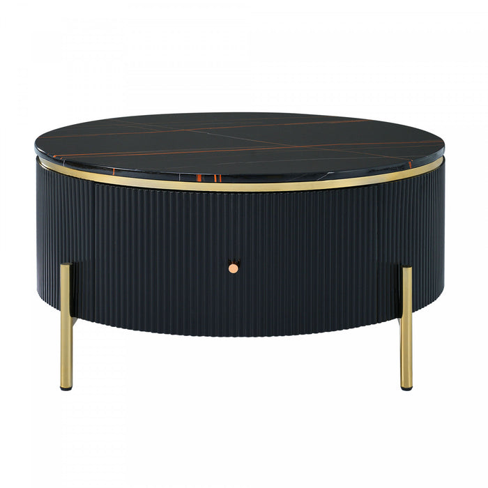 Nelson 31.5\" Modern Round Coffee Table With 2 Storage Drawers, Black