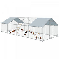 Pawhut Chicken Run, Large Metal Chicken Coop With Feeding Door, Waterproof & Uv-resistant Cover, Hanging Feeder, Perch, Poultry Cage For Outdoor, Backyard, Farm, For 24-30 Poultry