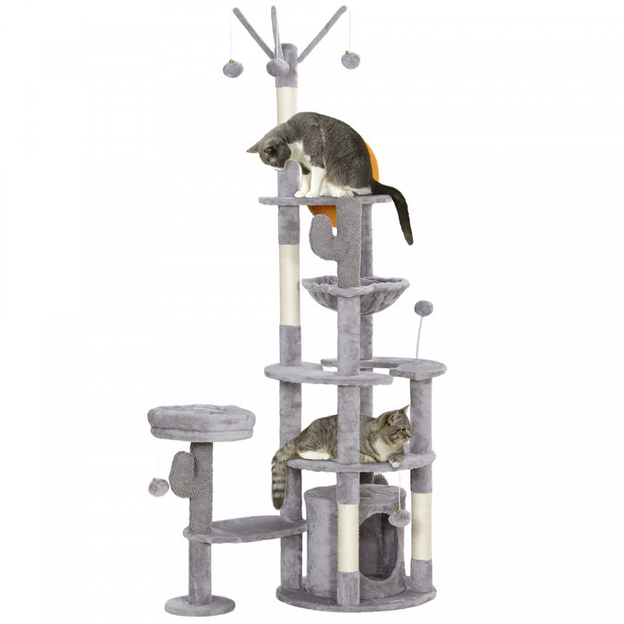 Pawhut 71\" Tall Cat Tree, Multi-level Cat Tower For Indoor Cats With Scratching Posts, Sisal Pad, Cat Condo, Bed, Hammock, Platforms, Toy Balls, Cat Activity Center, Light Grey