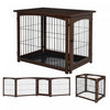 Pawhut Wooden Decorative Dog Cage Pet Crate Fence Side Table Small Animal House With Tabletop, Lockable Door, Brown