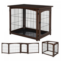 Pawhut Wooden Decorative Dog Cage Pet Crate Fence Side Table Small Animal House With Tabletop, Locka