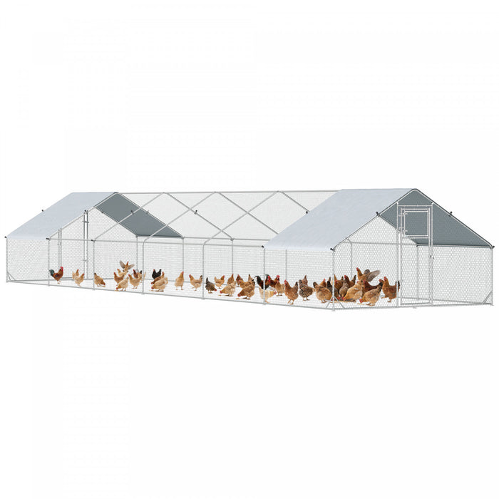 PawHut Metal Chicken Coop, Walk-in Large Chicken Run, Poultry Cage for 36-50 Hen, Duck, Rabbit with Water- and UV-Protection Cover, for Backyard, Garden, 39.4' x 9.8' x 6.4'