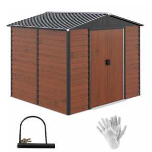 Outsunny 8' X 7' Outdoor Storage Shed, Galvanized Steel Metal Garden Shed W/ Double Sliding Lockable Door, Floor Frame, Vents, Waterproof Tool Shed For Backyard, Lawn, Patio, Teak