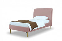 Heather Mid-Century Modern Velvet Upholstered Twin Bed in Blush and Gold 