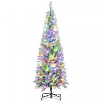 HOMCOM 6ft Frosted Christmas Tree with Dual Colour Light, Pencil Xmas Tree