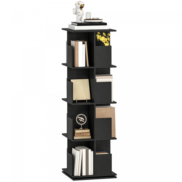 HOMCOM 4 Tier Rotating Bookshelf 360° Revolving Bookcase with Cubbies Black