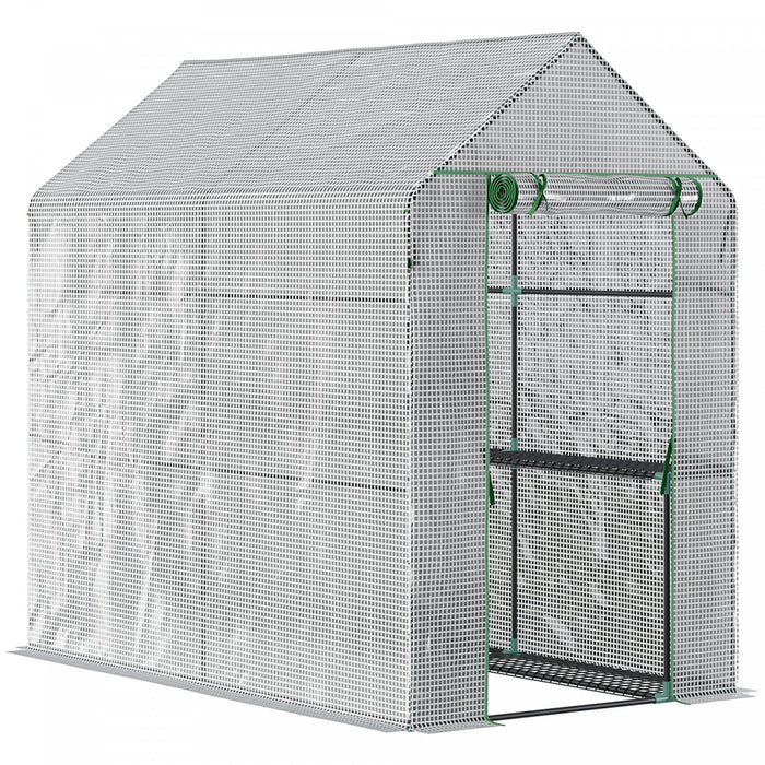Outsunny 73\" X 47\" X 75\" Walk-in Greenhouse Outdoor Portable Plant Flower Growth Warm House Garden Tunnel Shed With Roll-up Door And 4 Shelves, White