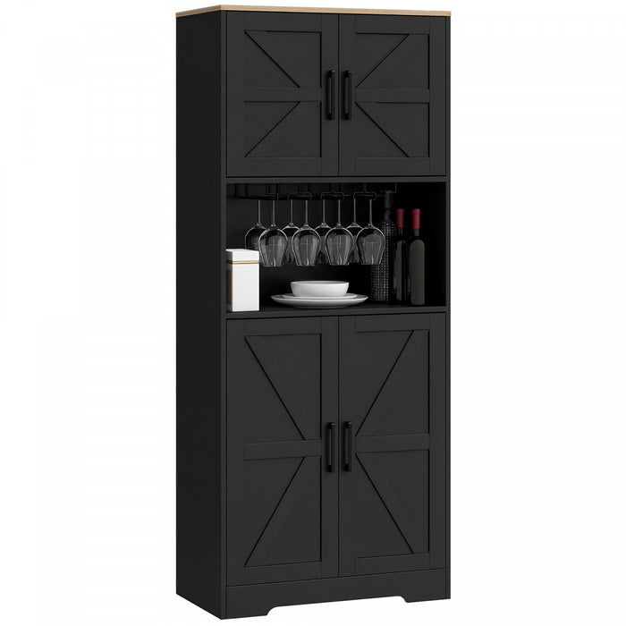 HOMCOM Kitchen Pantry Storage Cabinet with Microwave Oven Countertop, Black