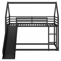 Liam House Metal Bunk Bed with Ladder and Slide, Twin Over Twin Size, Black