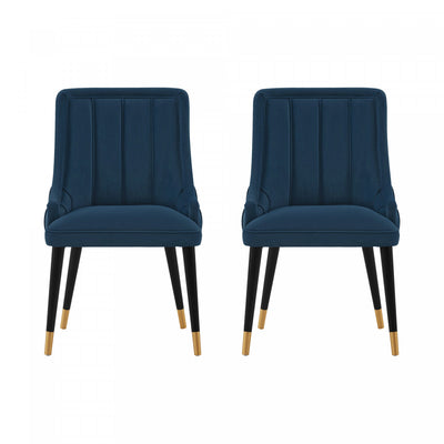 Eda Modern Wood Upholstered Dining Chair in Midnight Blue - Set of 2 | Chaise de salle a manger moderne en bois Eda avec revetement en tissu bleu nuit - Lot de 2