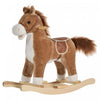 Qaba Rocking Horse Plush Animal On Wooden Rockers With Sounds, Wooden Base, Baby Rocking Chair For 36-72 Months, Brown