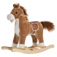Qaba Rocking Horse Plush Animal On Wooden Rockers With Sounds, Wooden Base, Baby Rocking Chair For 3