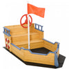 Kids Wooden Sandbox Pirate Ship Sandboat Outdoor Backyard Playset Children Play Station W/ Bench Seat Storage Space & Flag For 3-6 Years Old