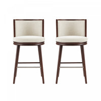 Evalyn Modern Wood Upholstered Barstool in Cream - Set of 2