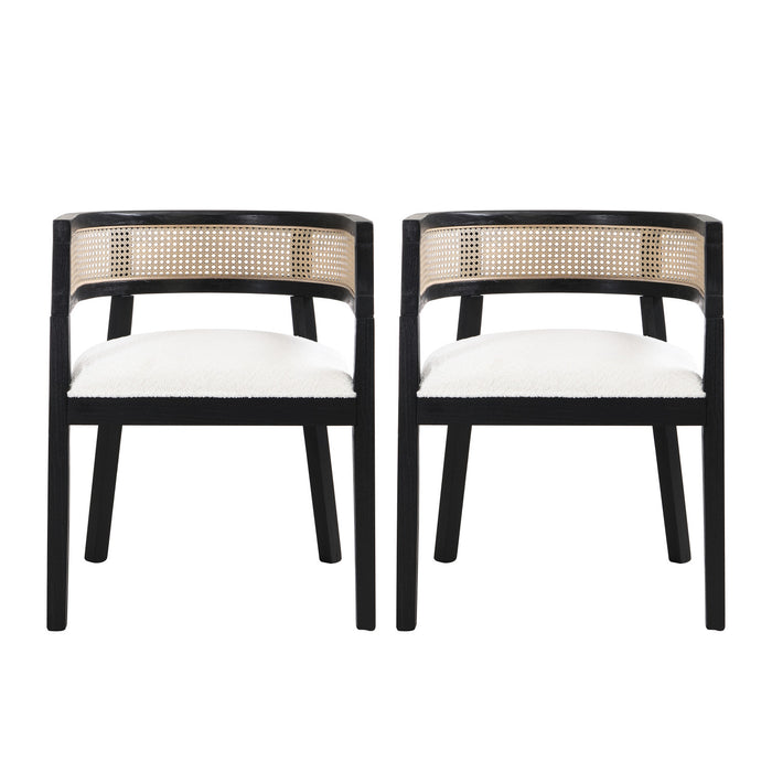 Lance Dining Chairs Set Of 2 With Rattan Back And U-shaped Seat - Black