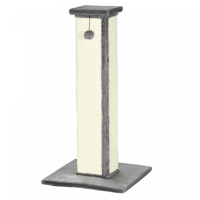 Pawhut 32\" Tall Cat Scratching Post For Indoor Cats And Kittens, Vertical Claw Scratcher, Sisal Cat Scratcher With Hanging Ball And Soft Plush, Grey