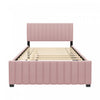 Ethan Space-Saving Velvet Upholstered Platform Bed with Trundle,Full Size,Pink Full Bed