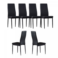 Ava Modern Diamond Grid Pattern Dining Chair Set (6-Pack) with Fireproof Leather and Metal Frame,Black