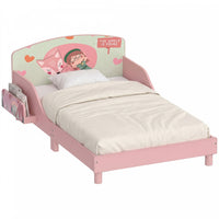 Qaba Toddler Bed with Bedside Storage and Guard Rails, Montessori Bed for Ages 3-8, Fits 132 x 70 x 10 cm Mattress, Pink Fox Print