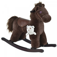 Qaba Kids Plush Ride-on Rocking Horse With Bear Toy, Children Chair With Soft Plush Toy & Fun Realis