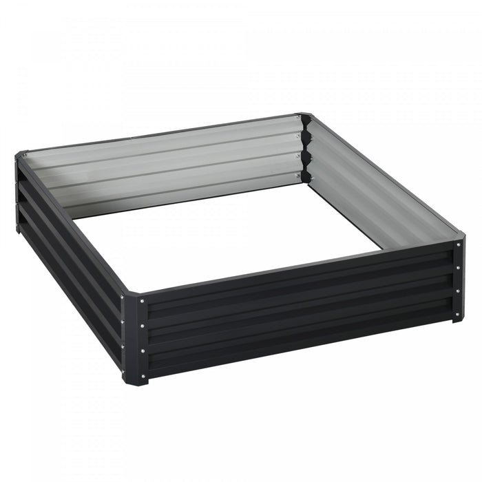 Outsunny 4' X 4' X 1' Raised Garden Bed Galvanized Steel Planter Box For Vegetables, Flowers, Herbs, Grey