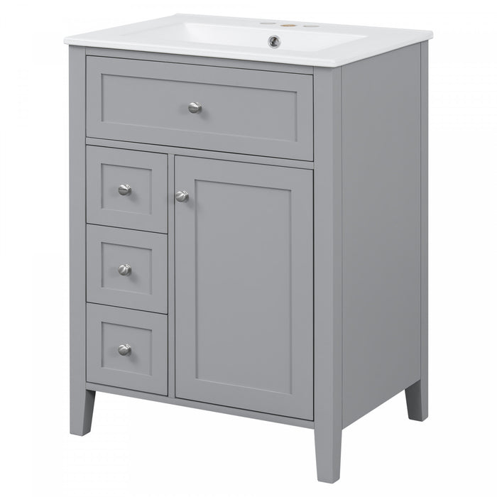 Scott 24\" Bathroom Vanity with Ceramic Sink and Rubberwood Legs, Grey