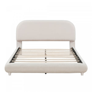Sophie Teddy Fleece Upholstered Platform Bed with Soft Fabric and Sturdy Frame,Full Size,Beige Full Bed