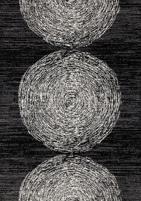 Florence Black Grey White Tree Ring Design Rug, 7'9\" x 10'6\" Indoor Area Rug